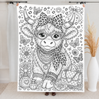 Custom Blanket - For Adults, Kids - DIY Highland Cow Coloring Blanket