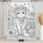 Custom Blanket - For Adults, Kids - DIY Highland Cow Coloring Blanket