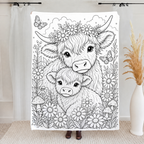 Custom Blanket - For Adults, Kids - DIY Highland Cow Coloring Blanket