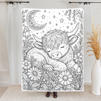 Custom Blanket - For Adults, Kids - DIY Highland Cow Coloring Blanket