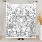 Custom Blanket - For Adults, Kids - DIY Highland Cow Coloring Blanket