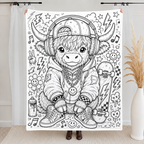 Custom Blanket - For Adults, Kids - DIY Highland Cow Coloring Blanket
