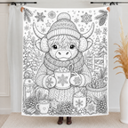 Custom Blanket - For Adults, Kids - DIY Highland Cow Coloring Blanket