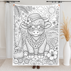 Custom Blanket - For Adults, Kids - DIY Highland Cow Coloring Blanket