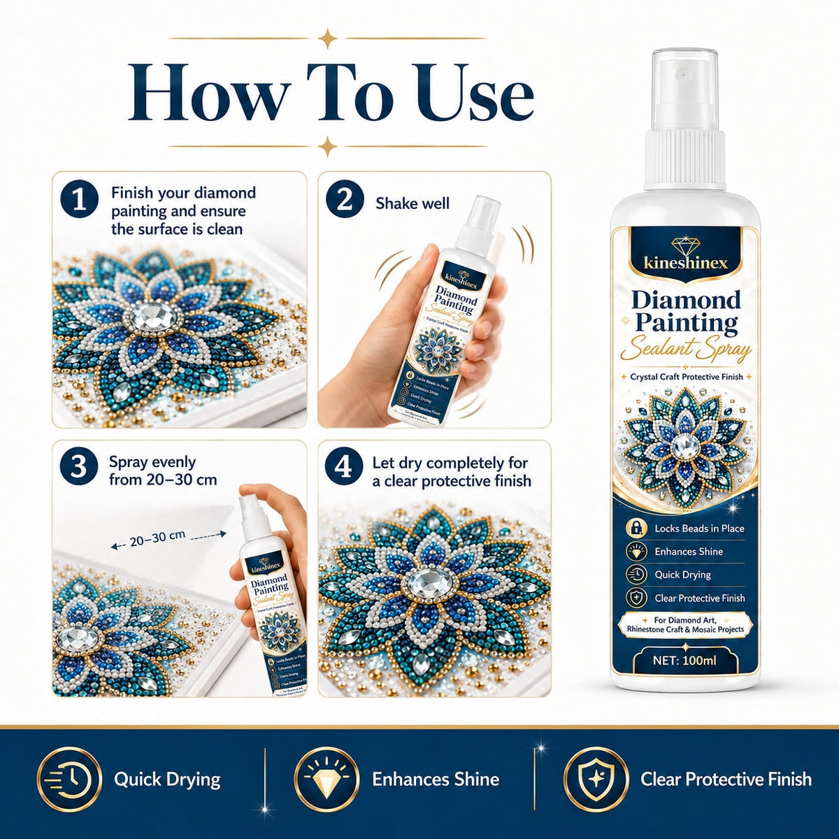 Pearl Painting Sealant Spray – Clear Gloss Quick-Dry Protective Sealer for DIY Pearl Art, Christmas Craft Gift for Pearl Painting Lovers