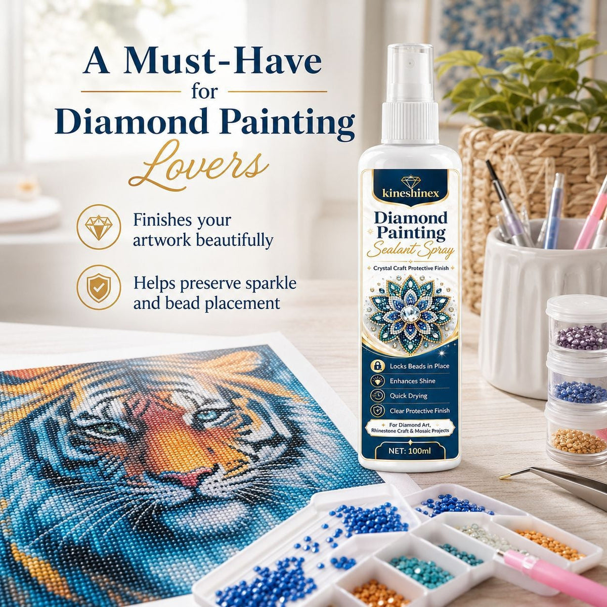 Pearl Painting Sealant Spray – Clear Gloss Quick-Dry Protective Sealer for DIY Pearl Art, Christmas Craft Gift for Pearl Painting Lovers