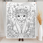 Custom Blanket - For Adults, Kids - DIY Highland Cow Coloring Blanket