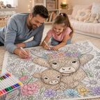 Custom Blanket - For Adults, Kids - DIY Highland Cow Coloring Blanket