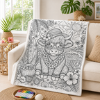 Custom Blanket - For Adults, Kids - DIY Highland Cow Coloring Blanket