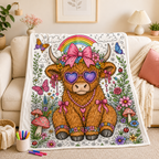Custom Blanket - For Adults, Kids - DIY Highland Cow Coloring Blanket