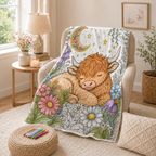 Custom Blanket - For Adults, Kids - DIY Highland Cow Coloring Blanket
