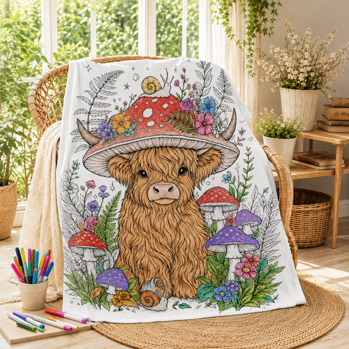 Custom Blanket - For Adults, Kids - DIY Highland Cow Coloring Blanket