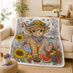 Custom Blanket - For Adults, Kids - DIY Highland Cow Coloring Blanket