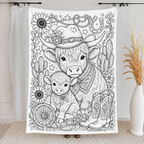 Custom Blanket - For Adults, Kids - DIY Highland Cow Coloring Blanket