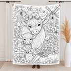 Custom Blanket - For Adults, Kids - DIY Highland Cow Coloring Blanket