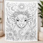 Custom Blanket - For Adults, Kids - DIY Highland Cow Coloring Blanket