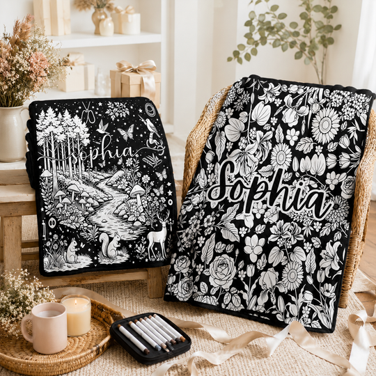 Custom Blanket - For Adults, Kids - Personalized Black Aesthetic Coloring Blanket