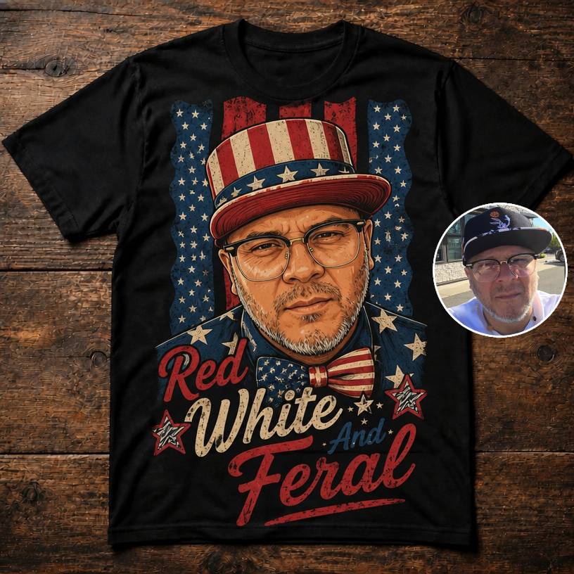 Custom T-shirt - Red, White and Feral