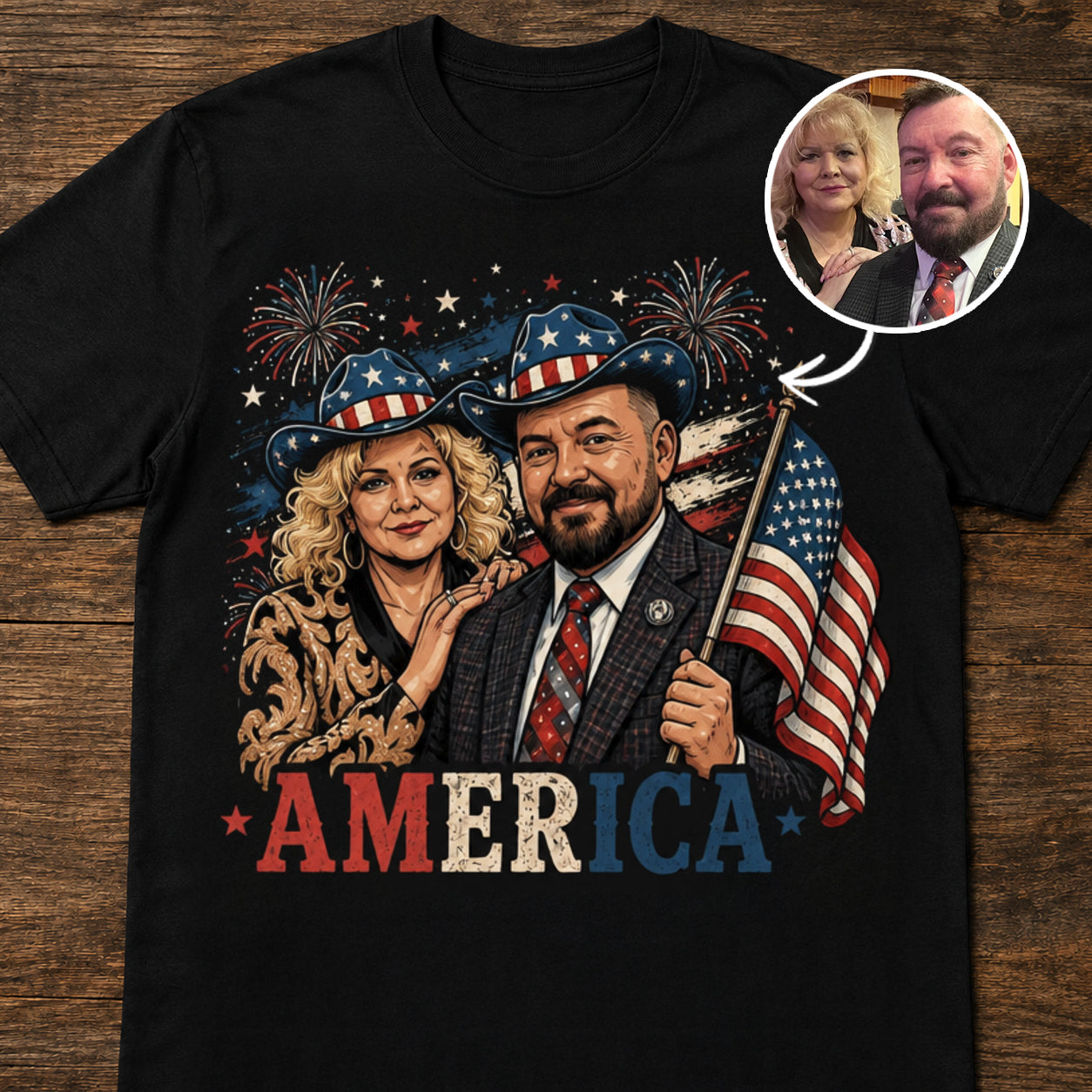 Custom T-shirt - American Couple 4th of July